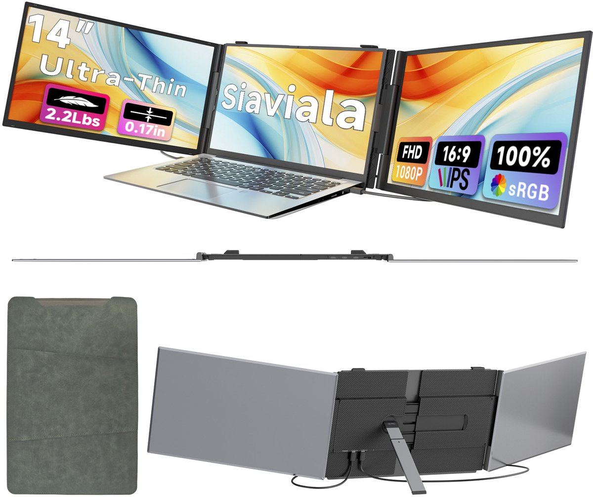 Siaviala S8 Pro 14" Portable Monitor | 1kg Ultralicht | 180° Kantelbaar | 100W Omgekeerd Opladen | Dual Speakers | Plug & Play | 300% Efficiëntie | Inclusief Alle Kabels