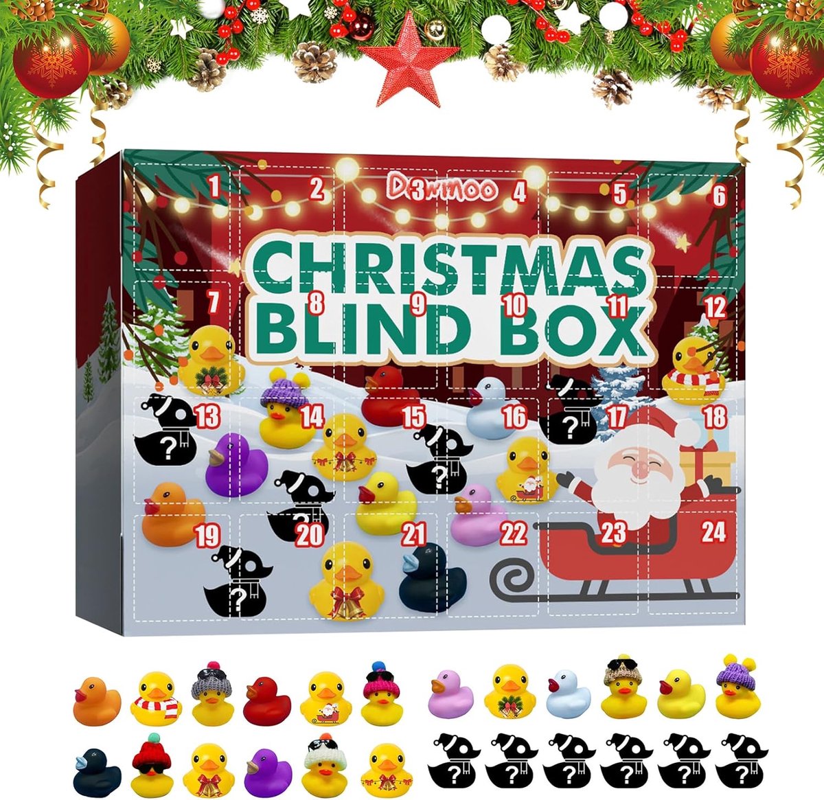 24 schattige pratende rubberen eendjes - adventskalender 2025 - adventskalender 2025 kind - Kerstaftelkalender - Kerstcadeaus voor kinderen - Verrassende speelgoedcadeaus voor meisjes, jongens en tieners