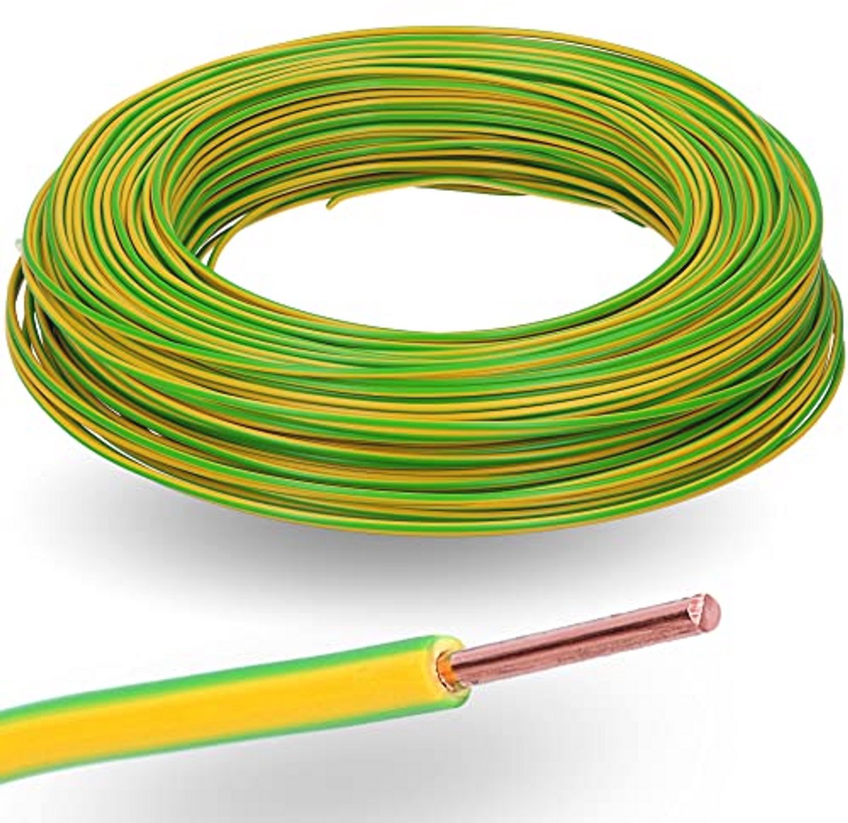 PVC Aderkabel 1,5 mm² Groen-Geel Stijf 100 Meter