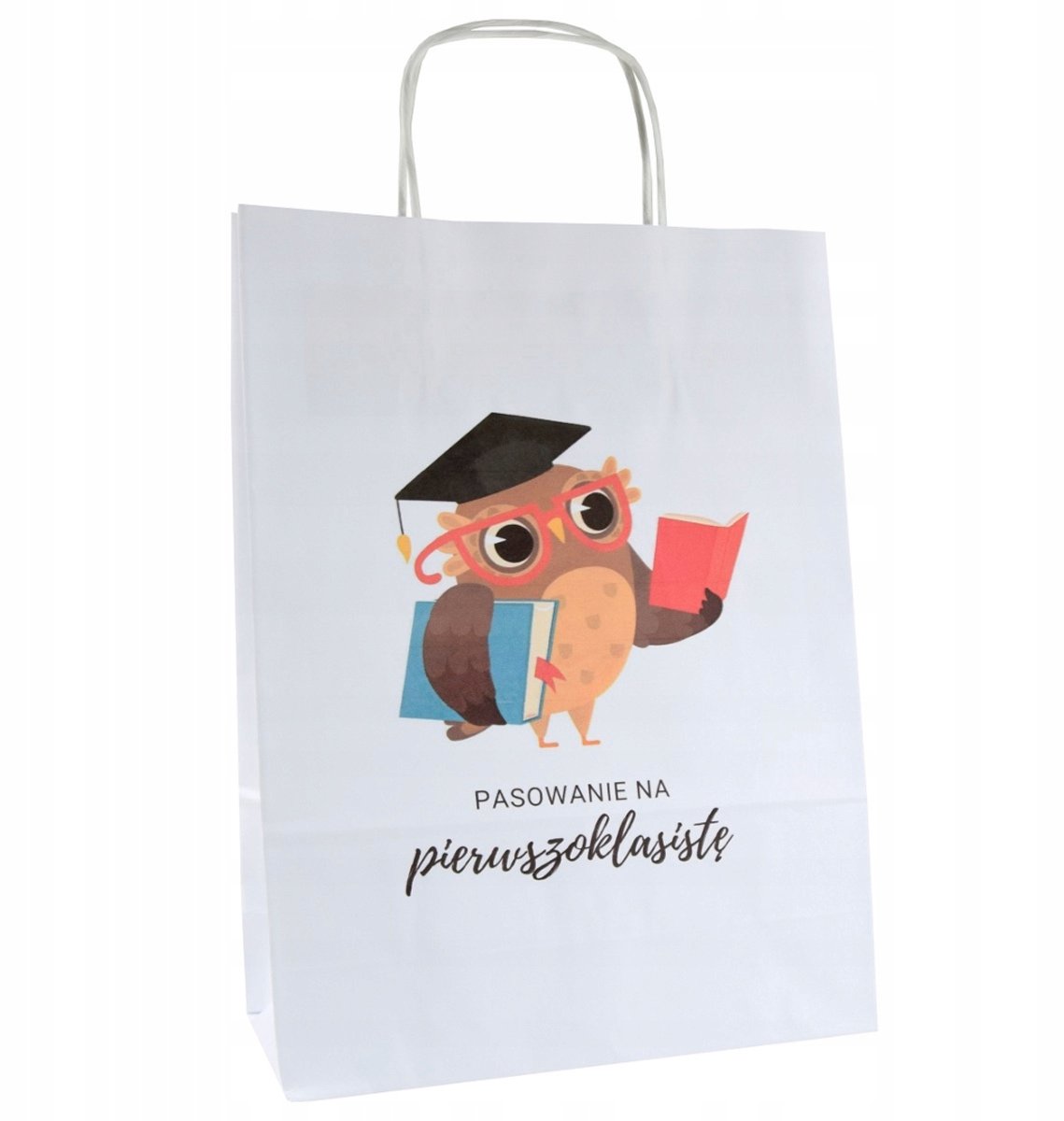 Papieren Tas 24x10x32cm met Opdruk 'Eerste Klas' en Uil