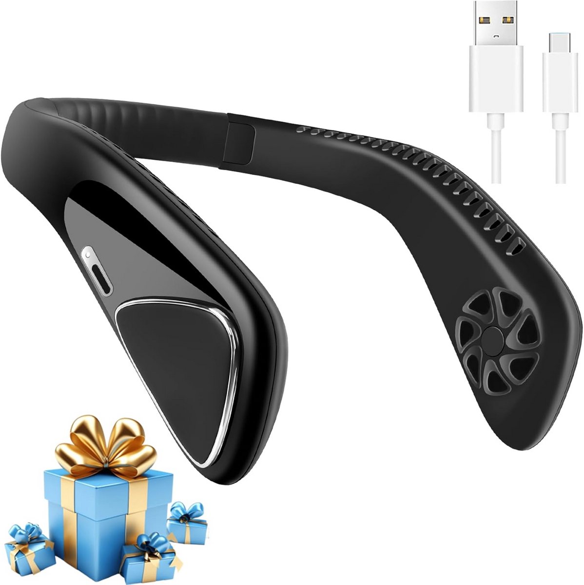 Draagbare Nekventilator USB Oplaadbaar Krachtig met 3 Snelheden & 180° Verstelbaar