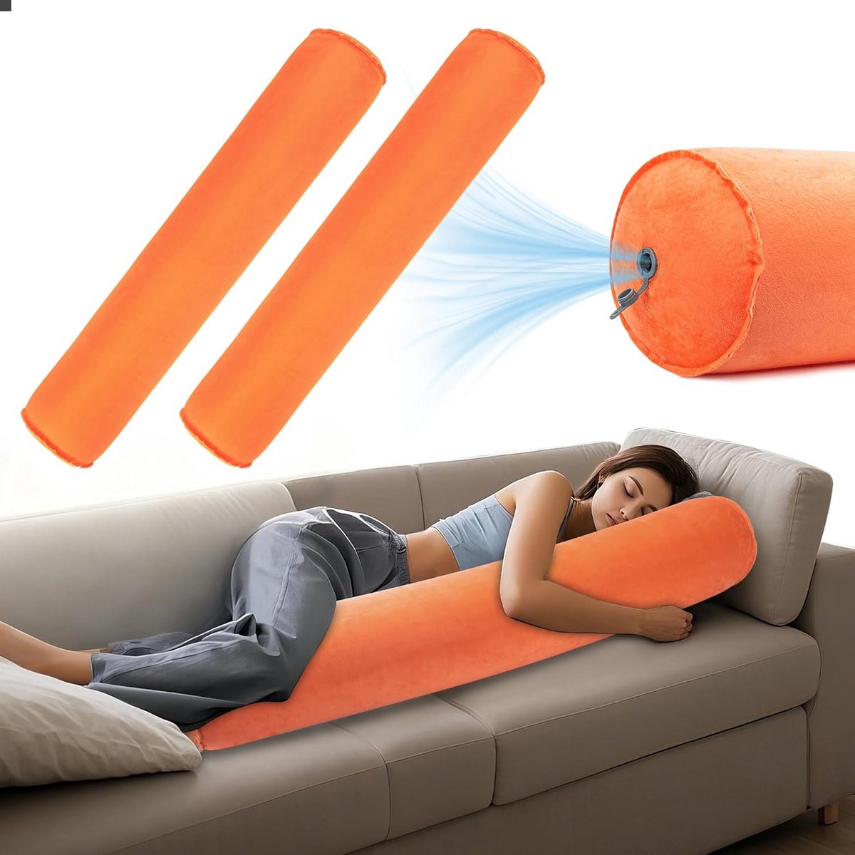 Opblaasbaar Zijslaper Kussen - Comfortabel Lichaamskussen voor Volwassenen en Kinderen - Rug, Nek en Steun - 120 x 20 cm