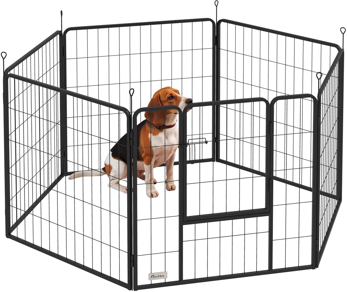 LabelOne Puppyren - Hondenren - Puppyren 80 cm hoog - 6 panelen - modulair - deur met slot - voor binnen en buiten - zwart