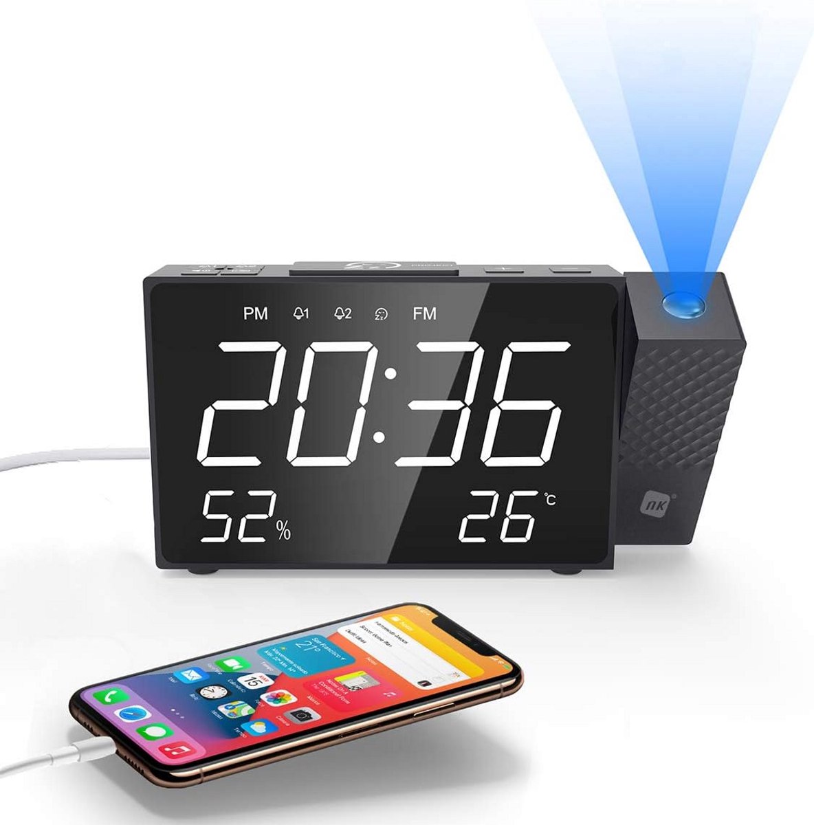 Digitale Wekker met FM Radio, USB Opladen en Tijd Projectie