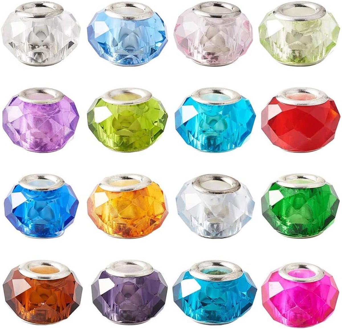 Famanu - Murano glaskralen 14 mm 100 stuks – Grote Europese kralen met zilverkleurige kern – Voor sieraden maken