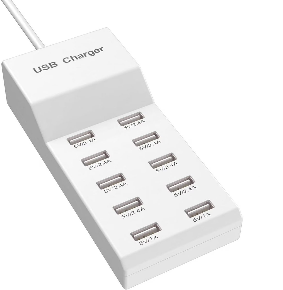 USB-wandlader, USB-laadstation voor meerdere apparaten, USB-lader met 10 poorten, stekkerdoos, slimme stekkerbasis.