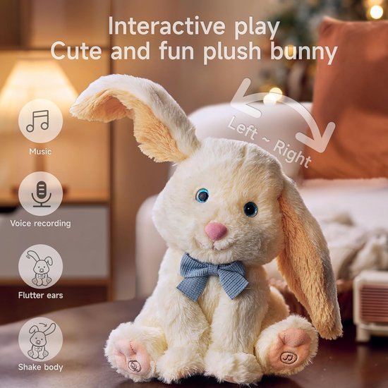 Sander Shop Kinderspeelgoed, konijnenspeelgoed, knuffeldier, haas, elektrisch pluche dier, sprekende zingende interactieve pluche dieren, babyspeelgoed, cadeau voor meisjes vanaf 1 2 3 jaar van Sander Shop — afbeelding 5