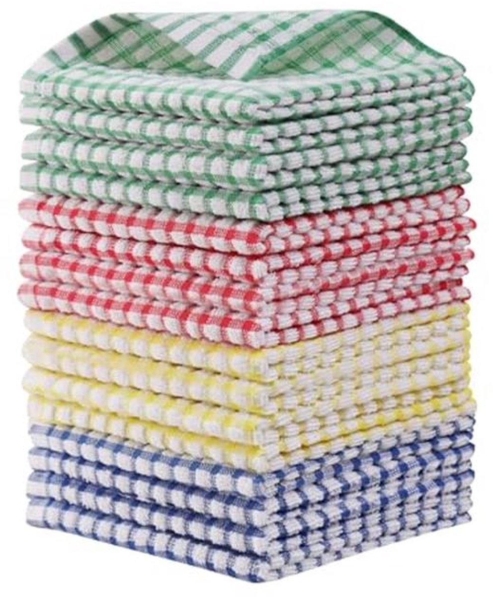 Set van 16 Keuken Vaatdoeken 30 x 30 cm - 100% Katoen, Sneldrogend en Absorberend