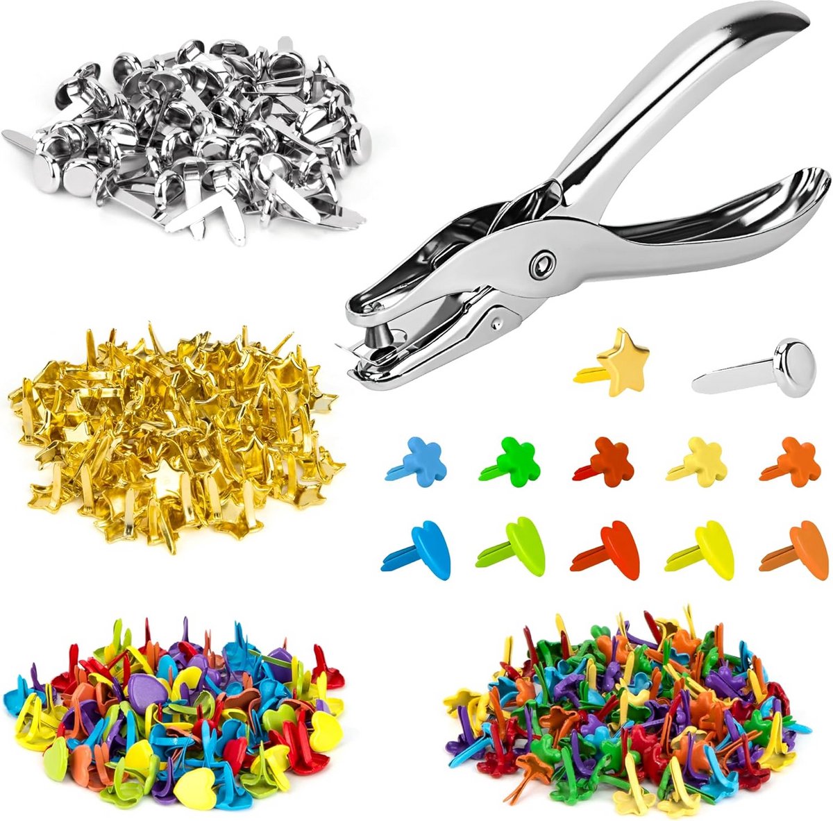 Multicolour Mini Clips for Crafts and Scrapbooking - 350 Metal Paper Brads