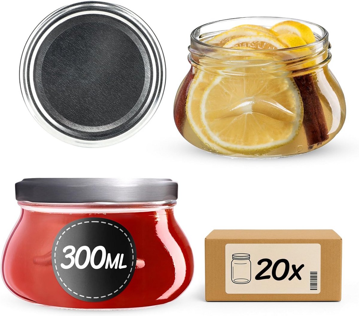 20 Stuks Inmaakpotten 300 ml met Schroefdeksel - Ideaal voor Honing, Kruiden en Jam