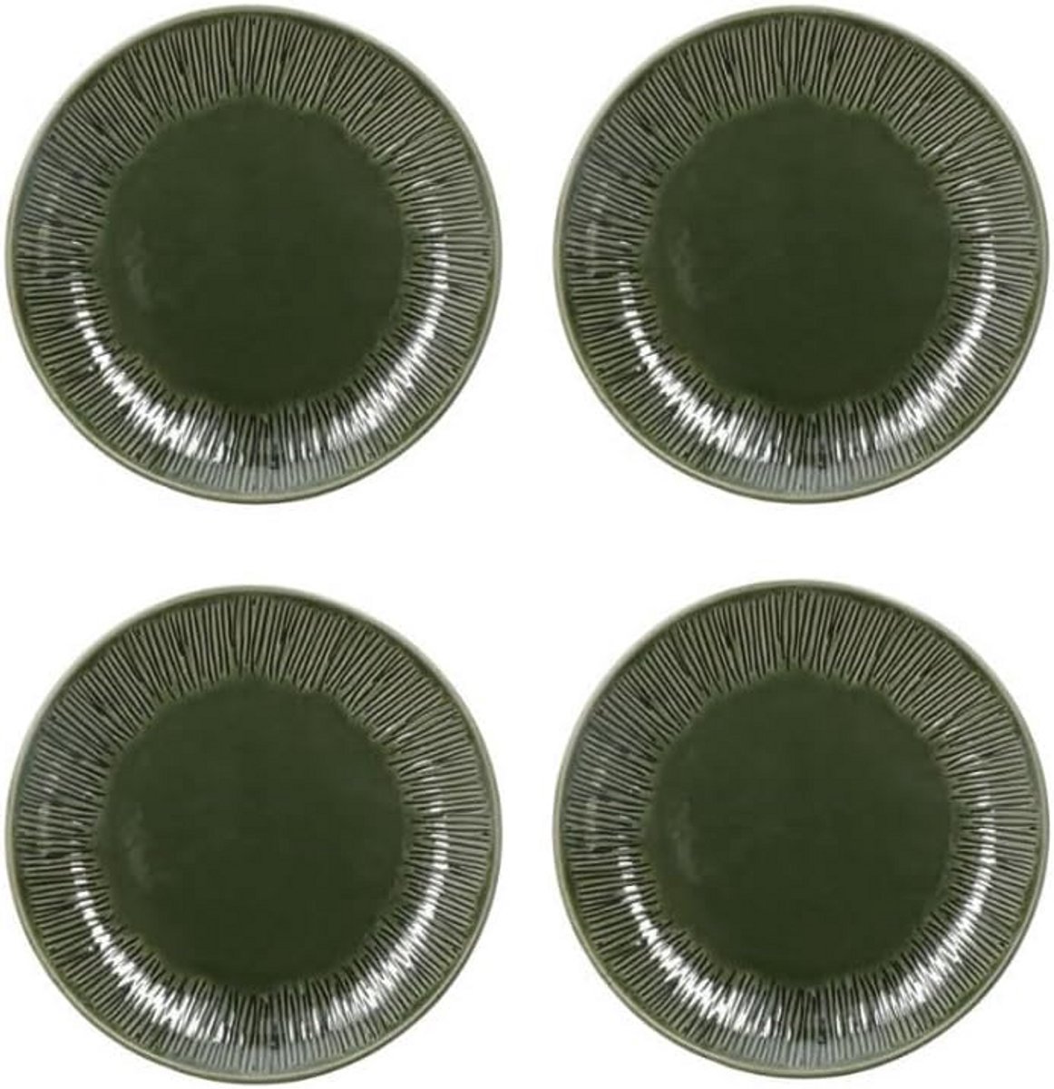 Set van 4 Groene Aardewerk Zijborden (21,5 cm) - Vaatwasmachinebestendig