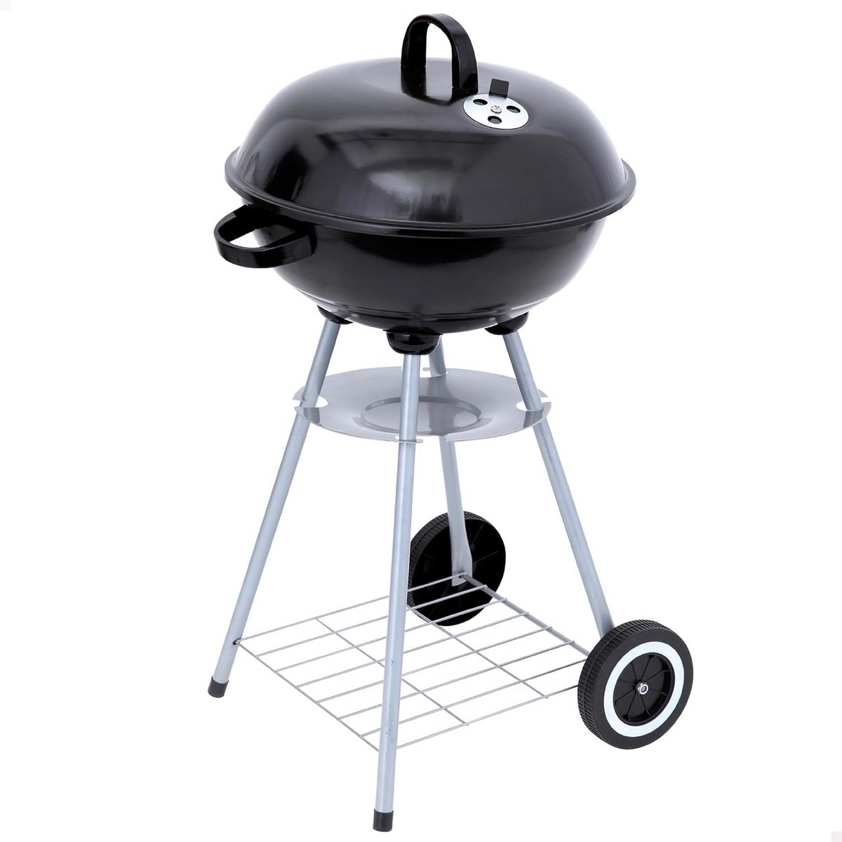 Ronde Houtskoolbarbecue met Deksel en Wielen - Draagbaar en Dubbele Grillrooster