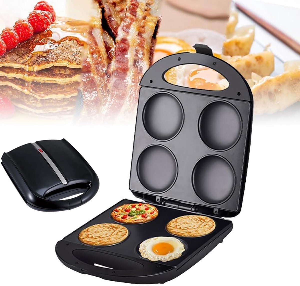 Elektrische Mini Pannenkoekenmaker met Antiaanbaklaag voor 4 Stuks