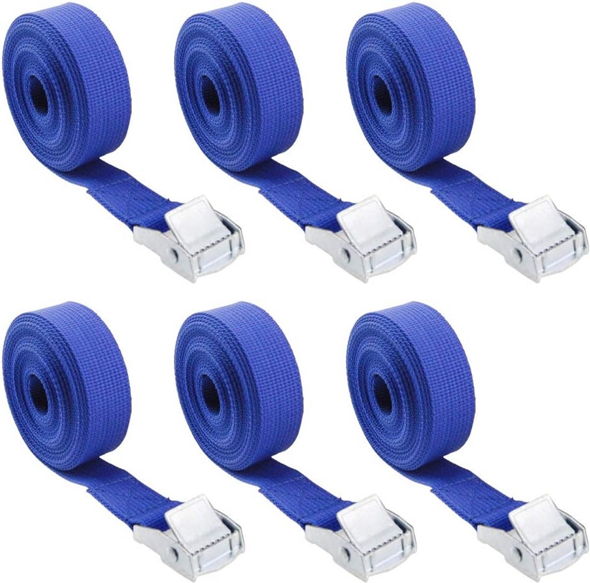 6x Sterke Spanbanden met Ratel voor Fiets, Dakdrager, Surfplank, Motor en Auto - Blauw