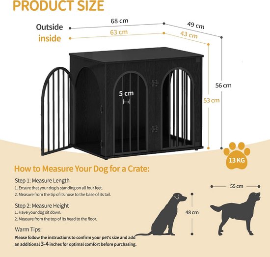 Hzuaneri Hundekäfig Möbel, 68 cm Hundebox für Zuhause, 3 Türen