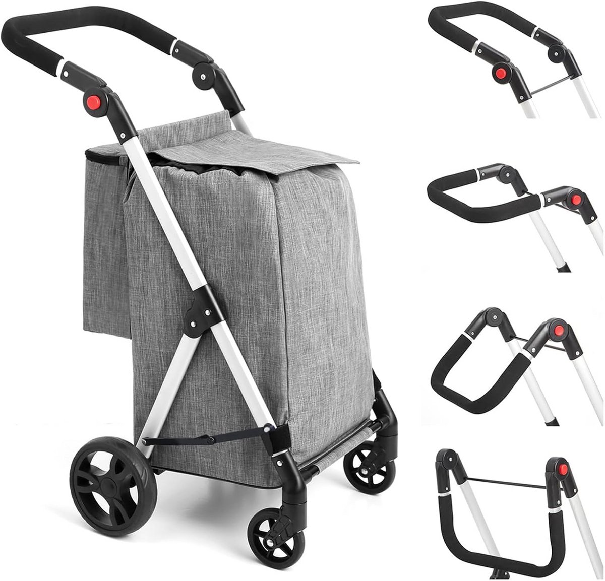 Opvouwbare Boodschappentrolley met Geïsoleerde Koeltas - 46L Winkelwagentje