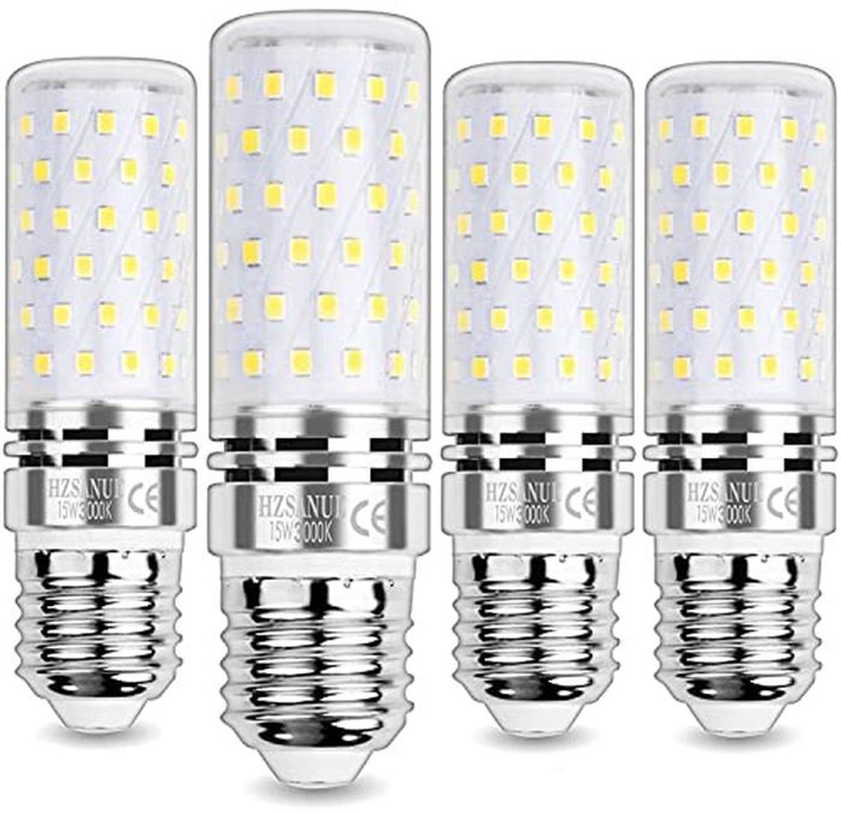 E27 LED Corn Bulbs 15W - 3000K Warm White, Equivalent to 120W, Pack of 4