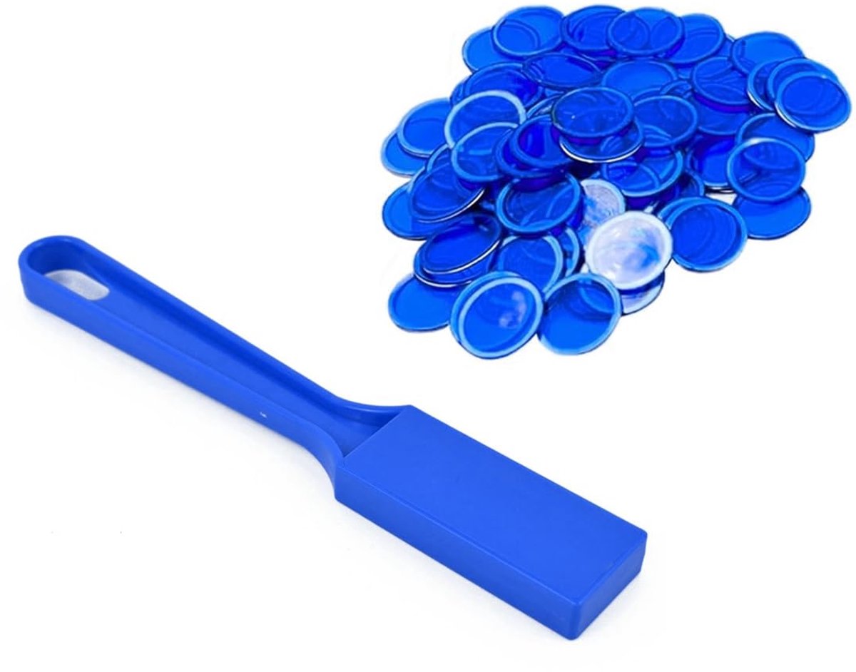IMPERATORIS® Bingo Fiches - Telchips - Transparante Fiches voor Bingo en Tellen - Plastic Markeerfiches - Educatief Speelgoed - 19 mm - 100 metalen ringschijven - Blauw