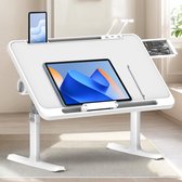 Soontrans Opvouwbare Laptoptabel In Hoogte Verstelbare Laptoptabel Met Lade + LED + Ventilator Draagbaar Bureau Voor op Bed Met Ergonomische Kantelhoek,Hoek Kan Vrij Worden Aangepast Voor Bank, Vloer, Bed, Buiten - Lichtgrijs