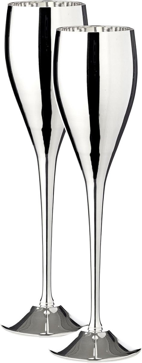Set van 2 champagneglazen in zilver, 23 cm hoogte, 200 ml