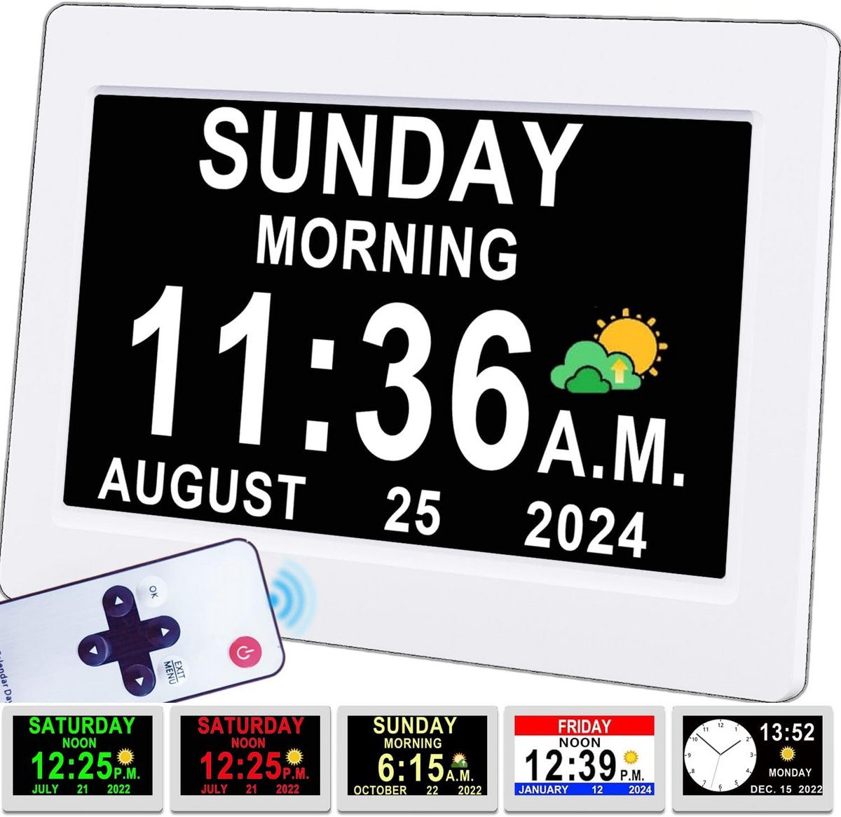 Digitale klok voor senioren met 3 displays en 20 alarmen - 7 inch