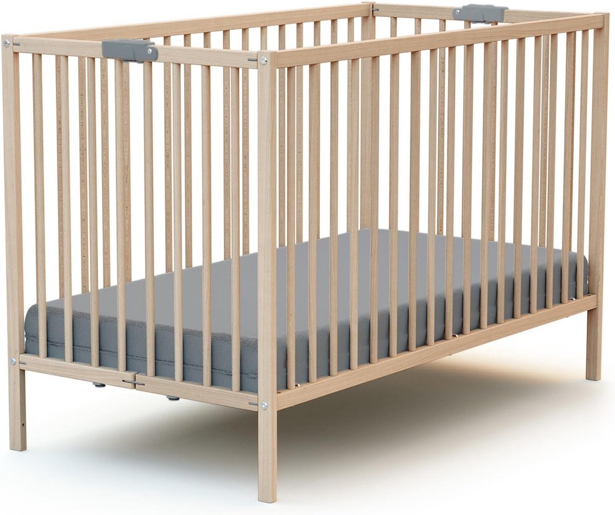 Opvouwbaar babybed 60x120 cm | Massief beukenhout | Compact reisbed | Comfortabele nachten