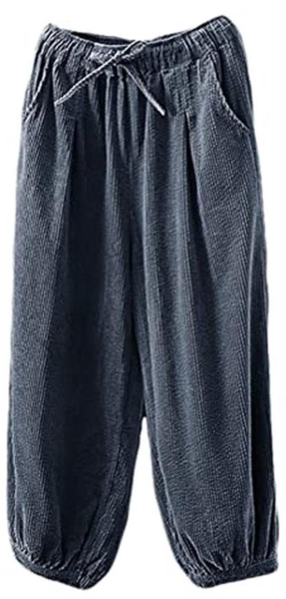 Dames corduroy broek met elastische taille en zakken - Koord harembroek grijs