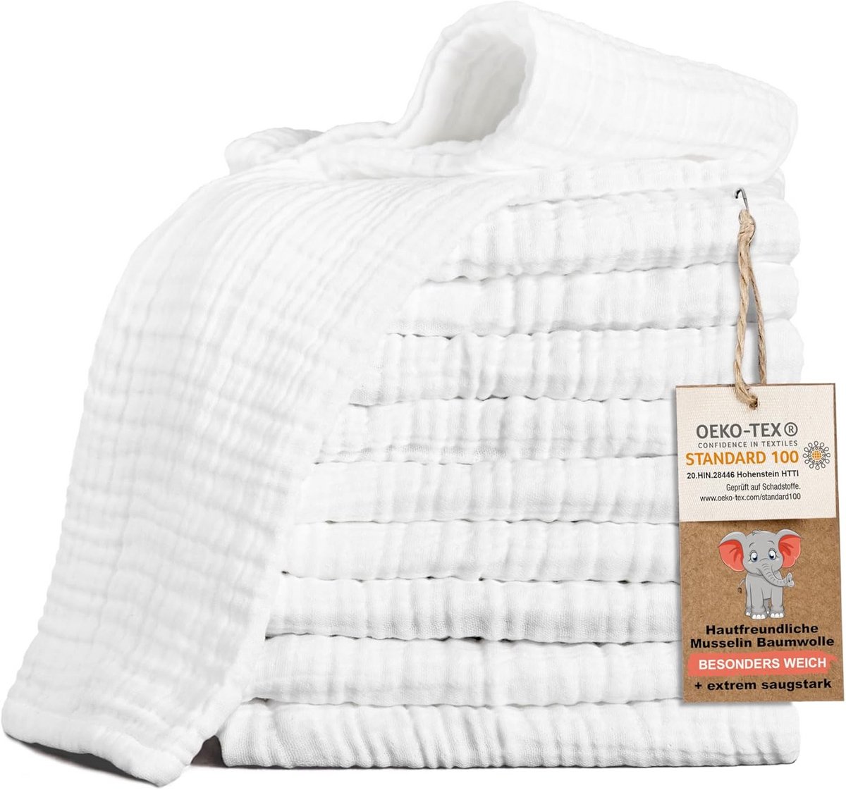 10x Hydrofiele Luiers & Spuugdoeken - 100% Katoen Muslin - 30x50 cm Wit - Oeko-Tex Gecertificeerd