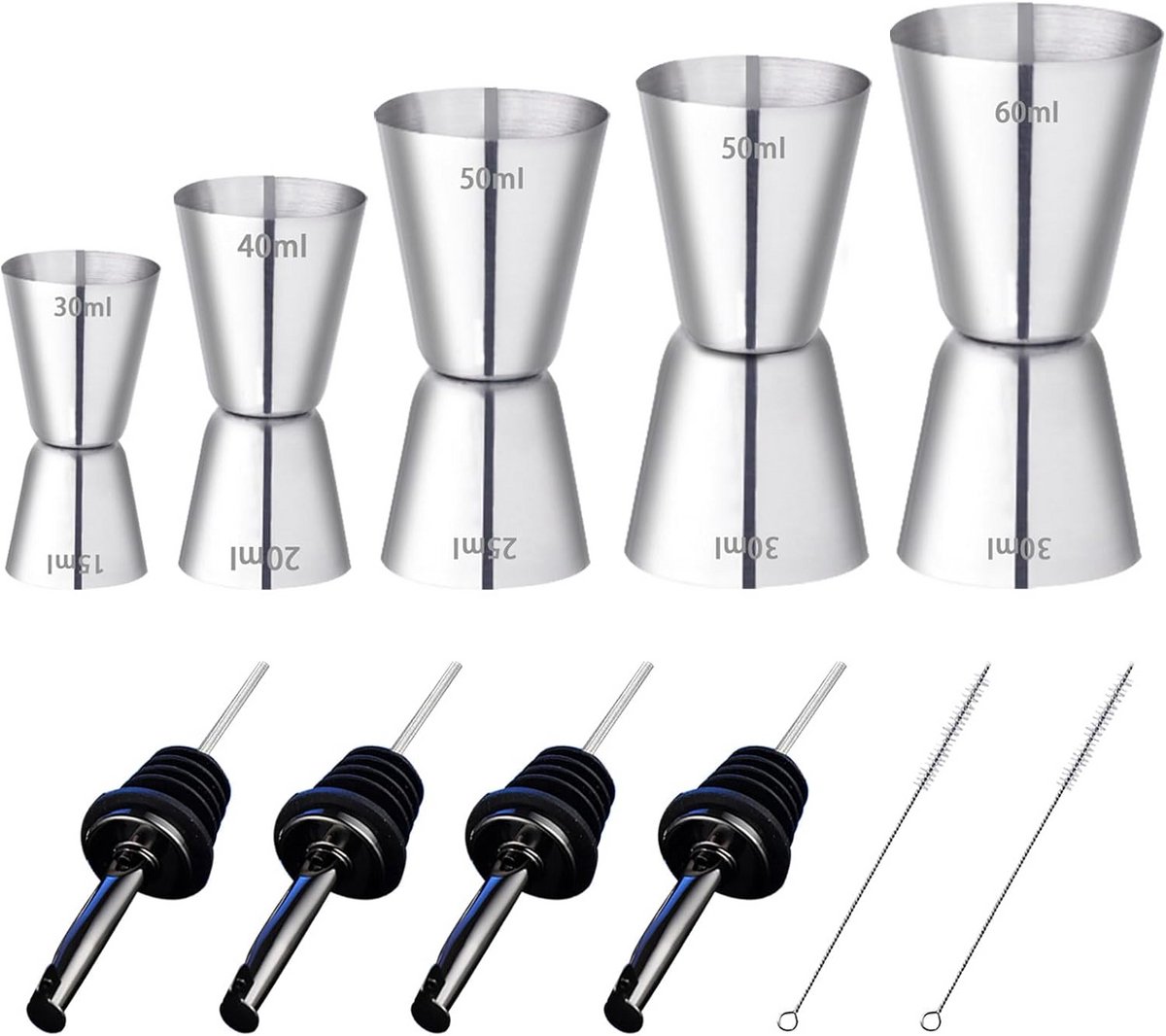 Set van 5 Roestvrijstalen Maatbekers voor Cocktails en Dranken