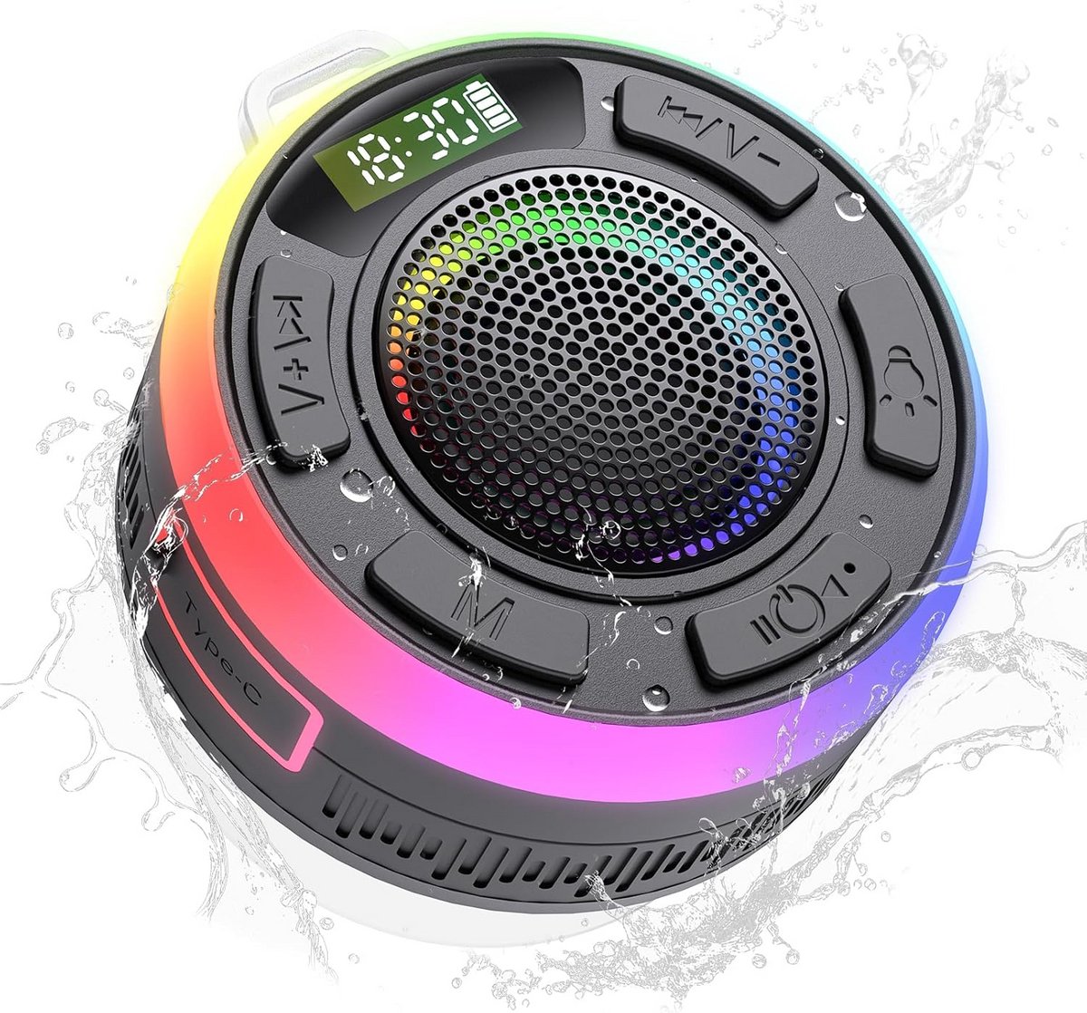 Waterdichte Bluetooth Speaker voor Douche en Buiten - IPX7, Zuignap, 360° Stereo Geluid, LED Verlichting