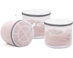 Drie waszakken van mesh voor de wasmachine kunnen worden gebruikt om bh's, ondergoed, sokken en delicate kledingstukken te wassen.