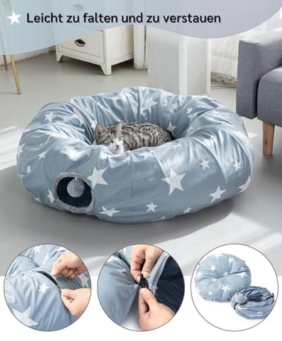 PETSTA Kattentunnel Met Bed – Zacht Pluche, Multifunctioneel Speeltoestel Met Groene Ruimte Voor Binnenkatten, Geschikt Voor Kleine Tot Grote Katten En Kleine Honden
