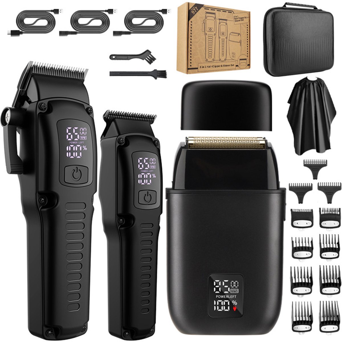 Wishdor Professionele Heren Grooming Set Tondeuse Trimmer en Shaver Draadloos Voor Thuis en Salon Gebruik