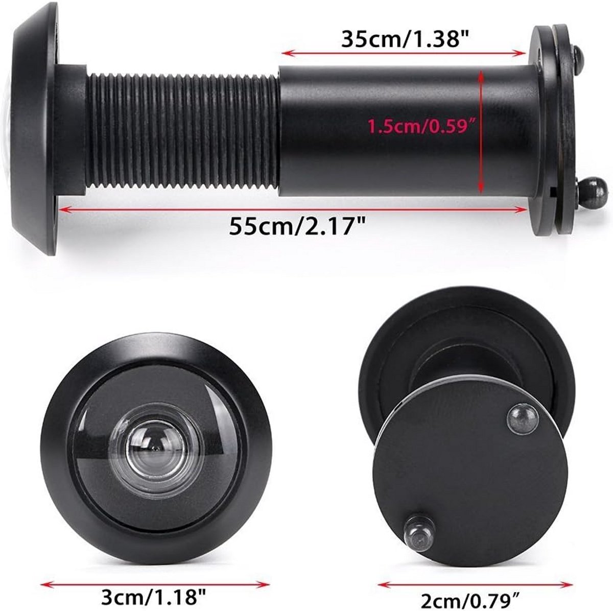 Deurspion 200° Groothoek - Zwart - Voor Deuren 35-55mm - HD Optisch Glas & Privacy Klep