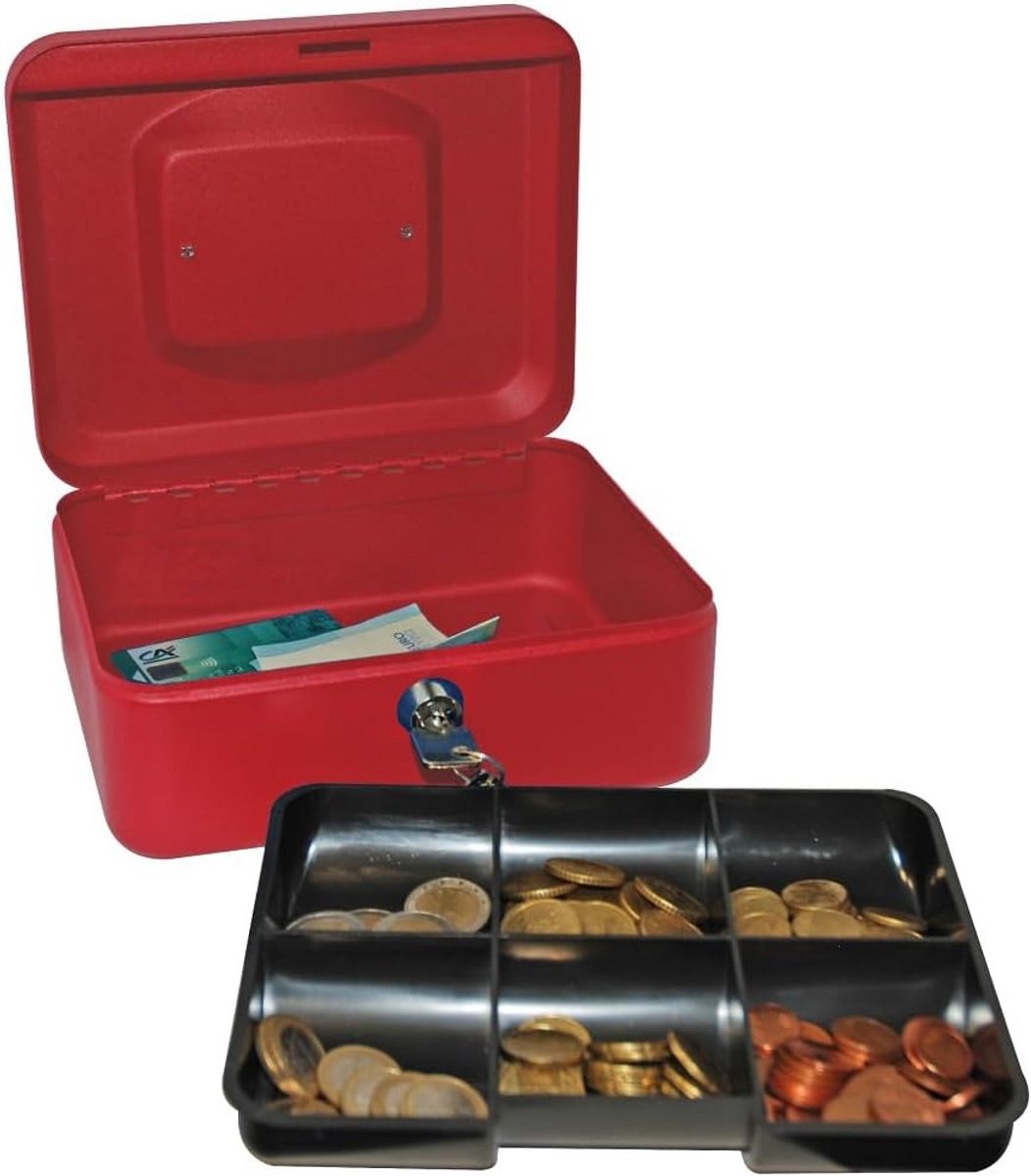 Metalen Spaarpot met Slot en Hendel Rood