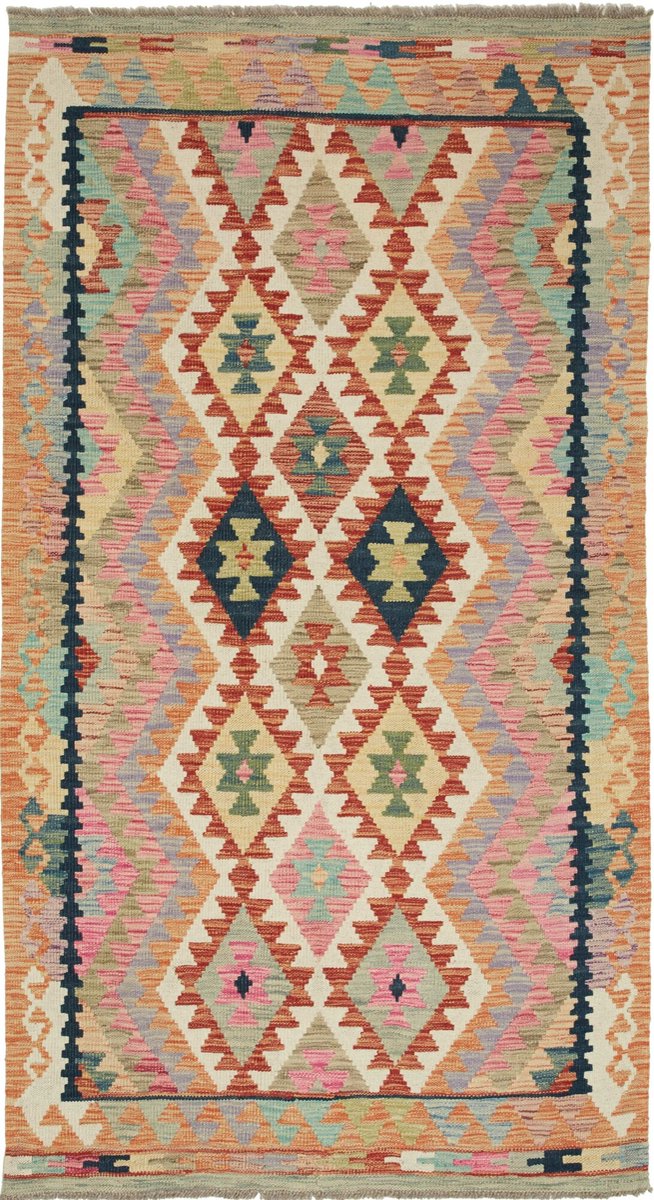 Handgeknoopt Kelim Tapijt-100% wol – Traditioneel geometrisch design