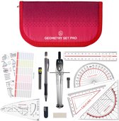 Geodriehoeken & Passer Set – Rood etui met liniaal, gum, sjabloon en formules