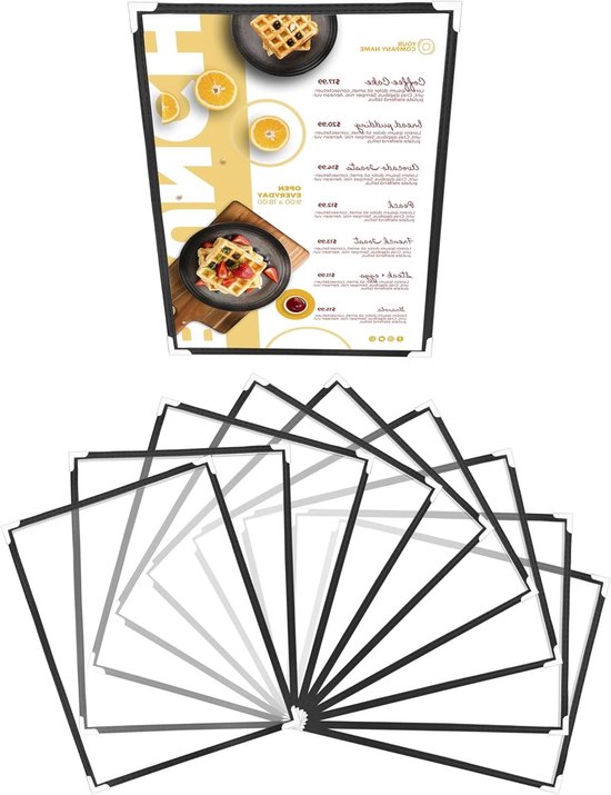 Kurtzy Drievoudige A5-Menuhoezen (10 Stuks) 3 Dubbele Weergave Amerikaanse Menuhouders - Zwarte Driebladige Doorzichtige Menucovers met Hoekbeschermers - Voor Restaurants, Bars, Cafés, Eten & Drinken