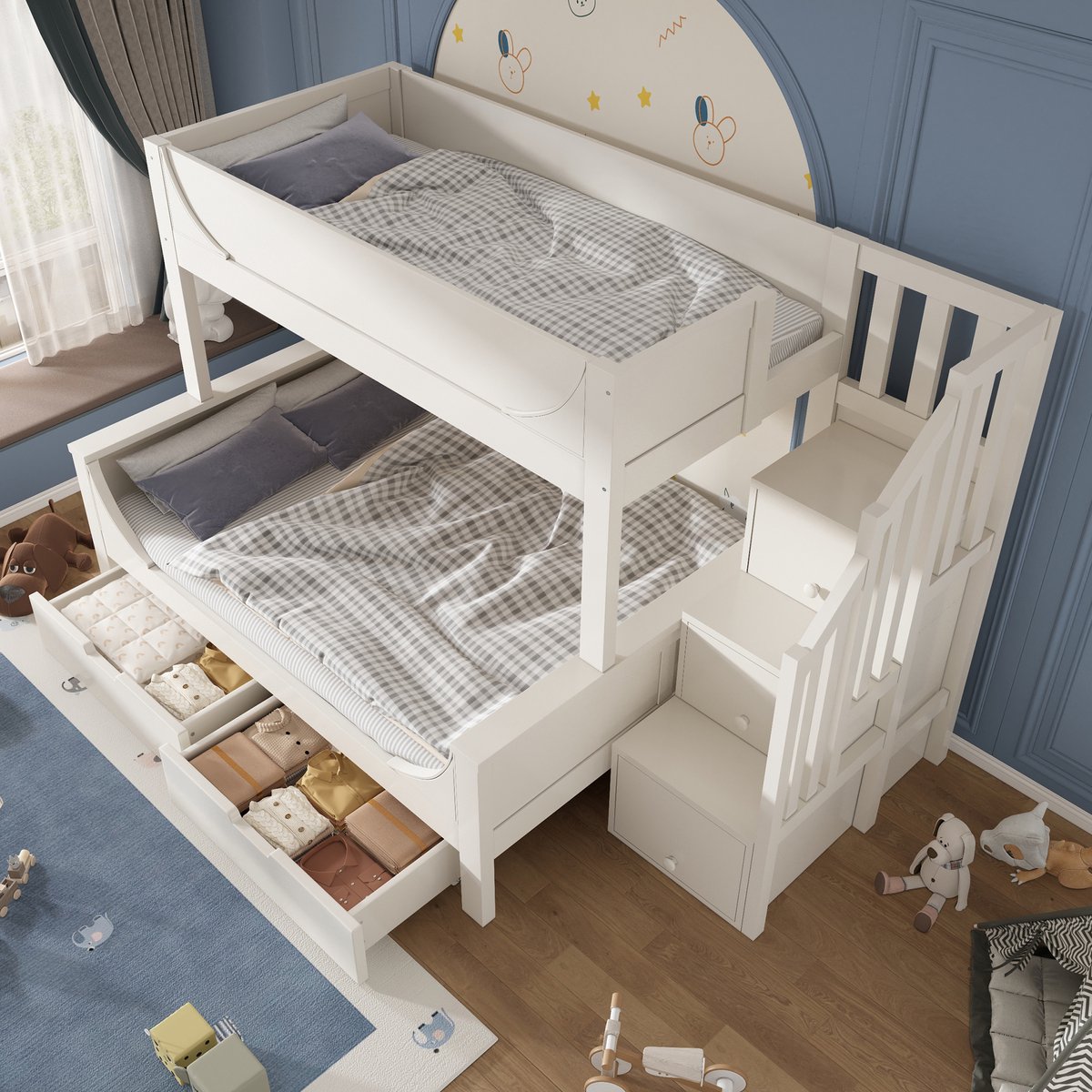 Merax Stapelbed 90x200 cm - 140x200 cm - kinderbed met ladder - kast en laden - slee-ontwerp - tweepersoonsbed - wit - zonder matras