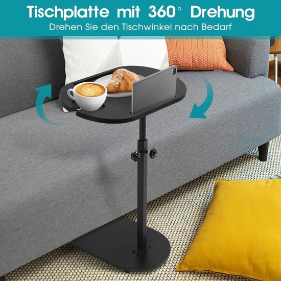 Salontafel in C-vorm, in hoogte verstelbaar, 45 x 30 cm, multifunctioneel voor gebruik op banken en bedden, 360 graden draaibaar, oppervlak water- en oliebestendig, perfect voor laptops en maaltijden