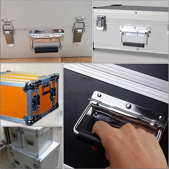 Montage van metalen draaggrepen op diverse koffers en kisten.