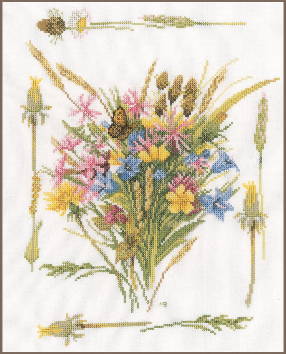 Lanarte Borduurpakket - Borduurset - Borduurpakket volwassenen - Telpakket kit - 26 x 31cm - Veldboeket - Marjolein Bastin - PN-0148166