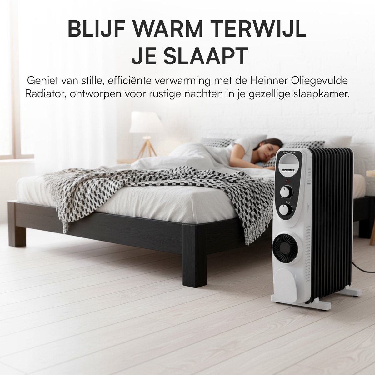 Heinner Oliegevulde Radiator 2500 W – Met Ventilator – Turbo – 3 Standen – 13 Ribben – Oververhittingsbeveiliging – Omvalbeveiliging – Wit/Zwart – foto 6