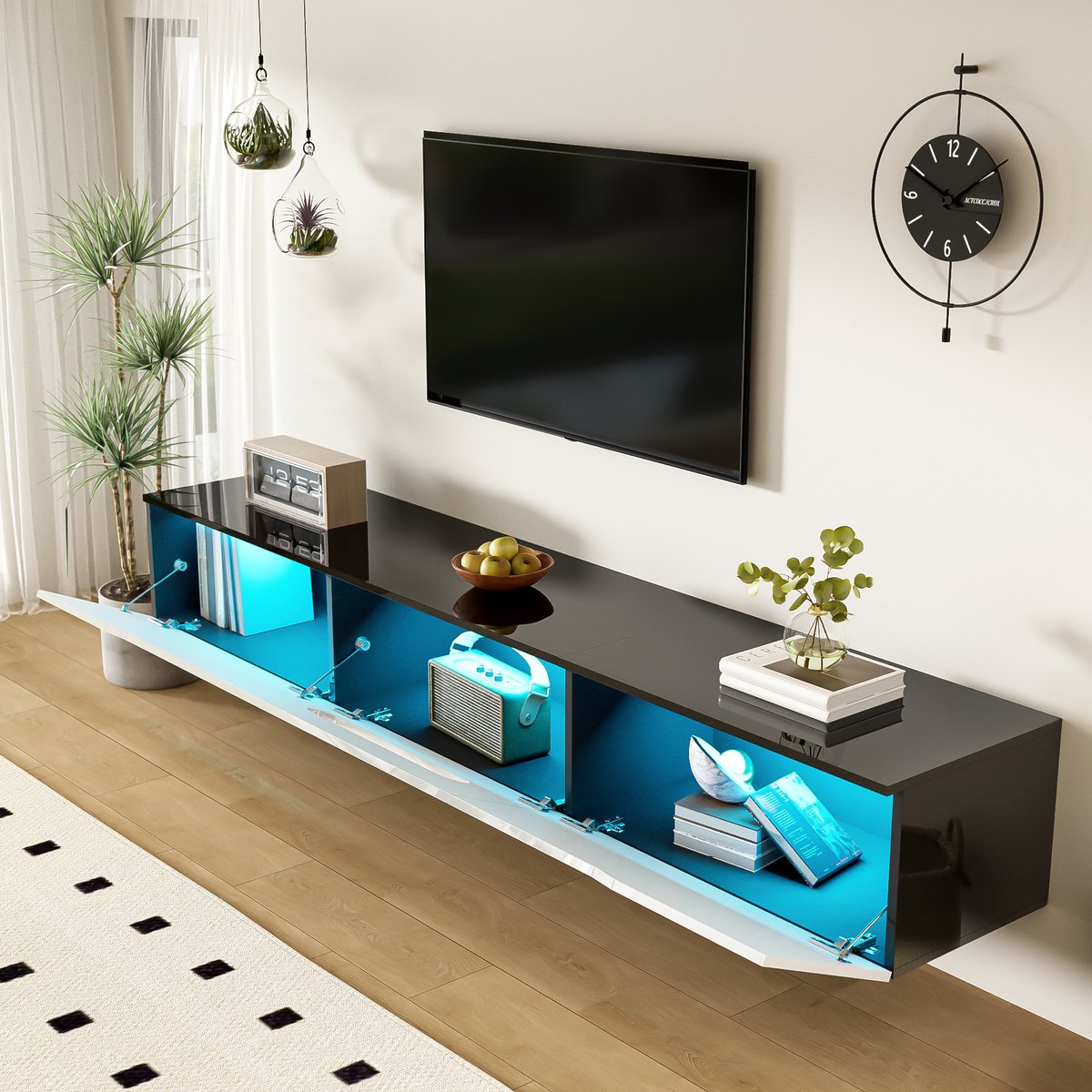 STILVORA TV-kasten 180x35x30 cm - TV meubel Met 16-Kleurige LED - Multifunctioneel En Stijlvol - Rechthoekig - Televisie - MDF - Zwart