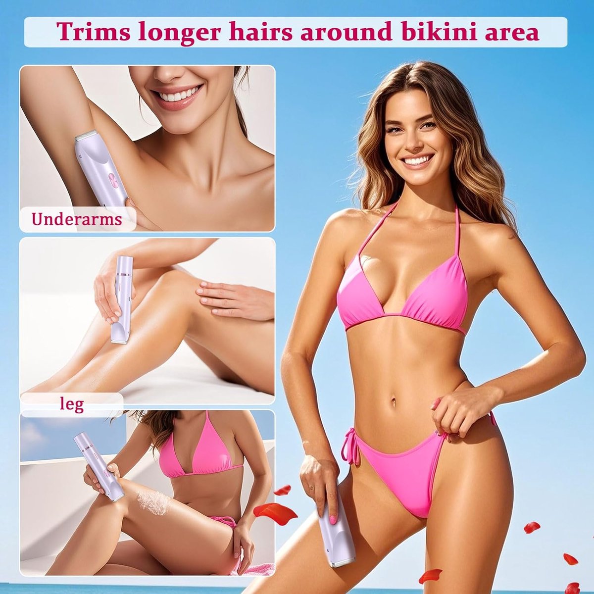 2 In 1 Ladyshaves voor vrouwen – Elektrisch Scheerapparaat – Waterdichte - Bikinilijntrimmer - Comfortabel en zacht – Zachte Trimmer Voor Lichaam En Gevoelige Zones – Comfortabel En Pijnloos Scheren – Paars – foto 7