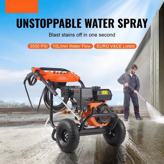 Hogedrukreiniger - Benzine - Max 3500 PSI (241 bar) - Debiet 10 L/min - Aluminium Pomp - Hogedrukpistool en Verlengstok - Set van 5 Sproeiers - Terrasreiniger Opzetstuk — afbeelding 5