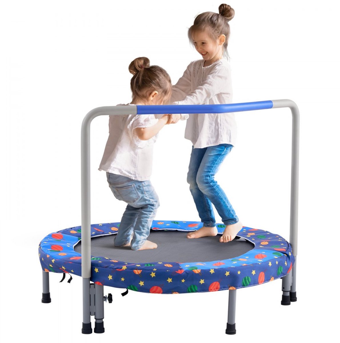 Kindertrampoline Buitentrampoline - Opvouwbare Rebounder met Handgreep - Diameter 91,5 cm - Voor Binnen en Buiten - Voor Peuters 3+ - Draagvermogen 100 kg - Blauw