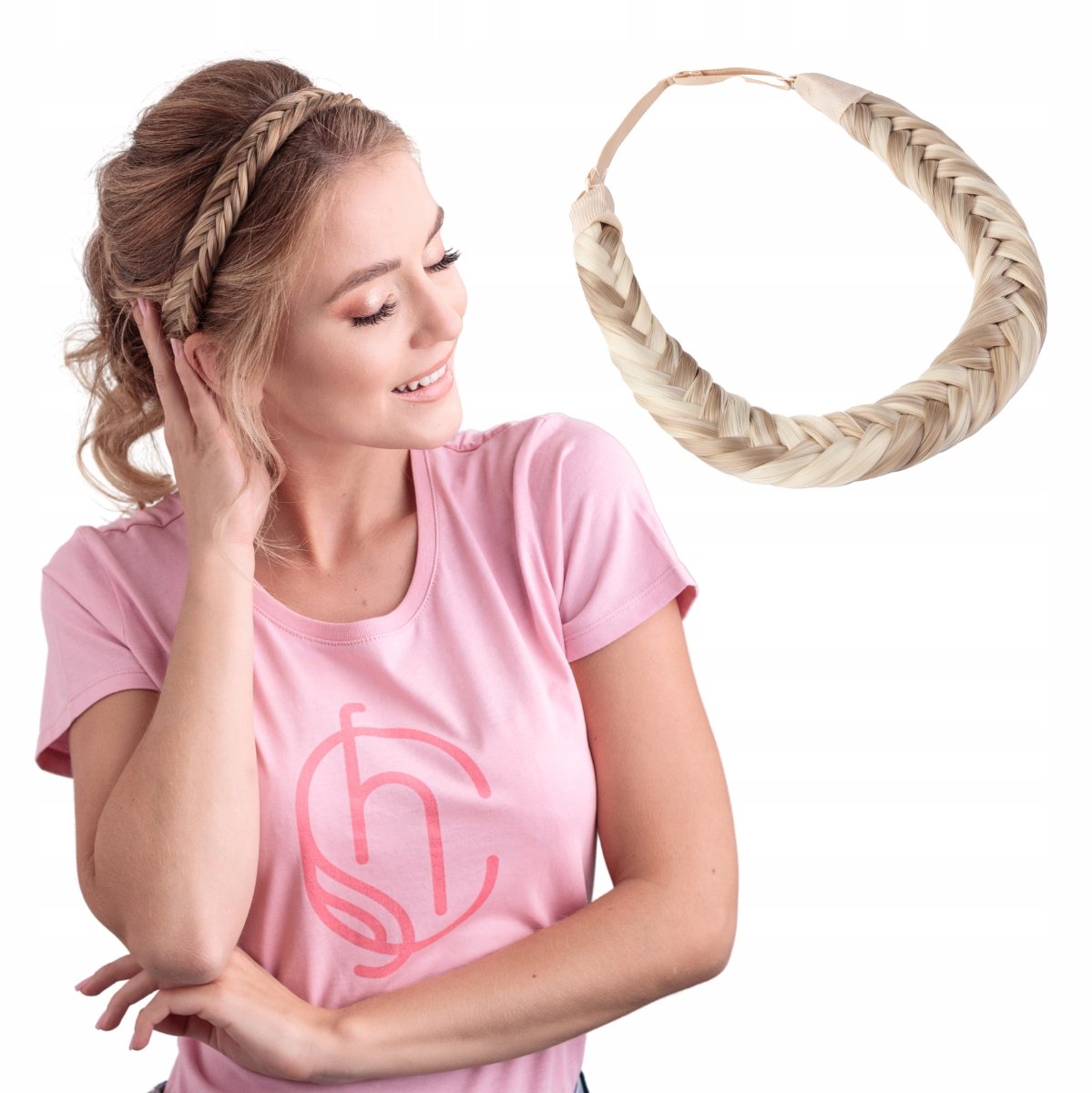 Julia Blond Haarband Vlecht - Zandblond met Platinum Strepen #24/613