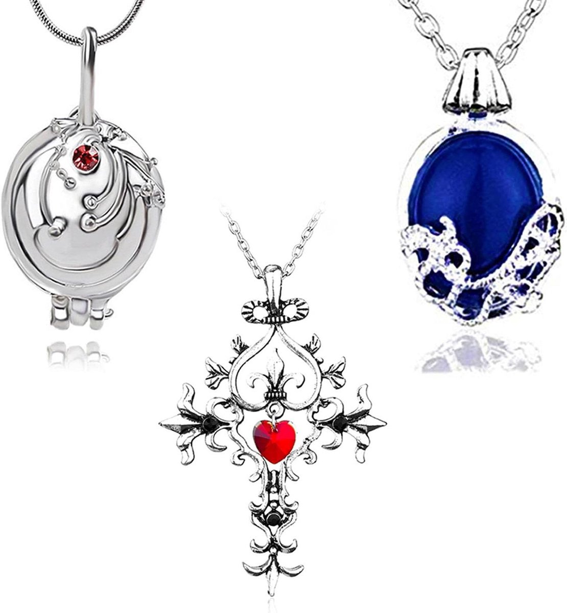 EGoods - Sieraden set met Vampire Diaries stickerset en Saffier kristal hangers - Elena Gilbert en Katherine - Vampier kruis symbool - Zink