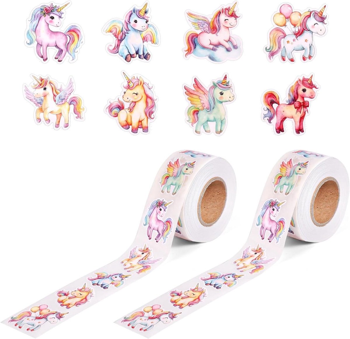 EGoods - Eenhoorn Regenboogstickers, 1000 Stuks, DIY Knutsel Beloningsstickers, Schattige Cartoon, Enveloppen, Dieren, Kantoorartikelen, Verjaardagsfeestgunsten
